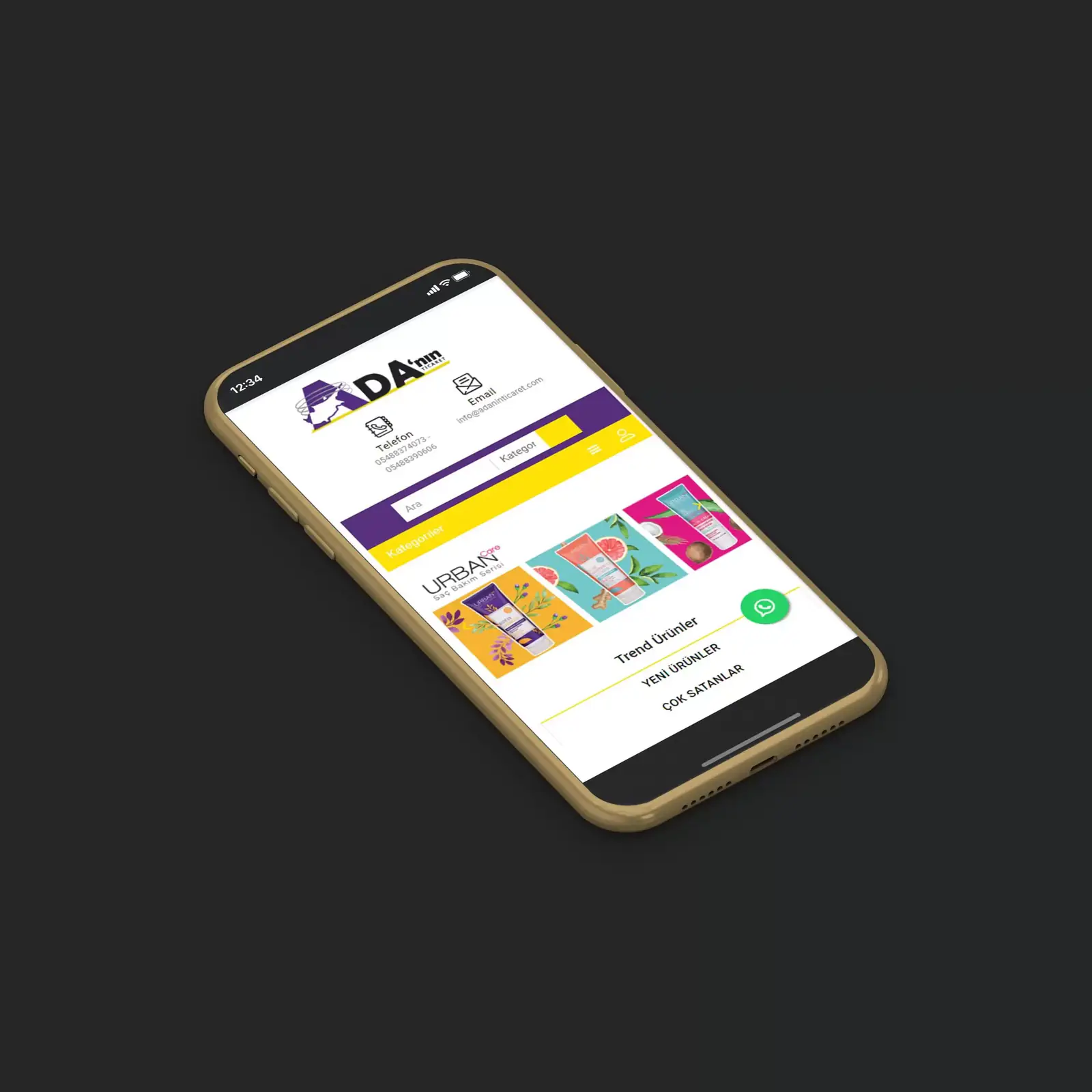 Mobile view of the Adanın Ticaret website on a phone