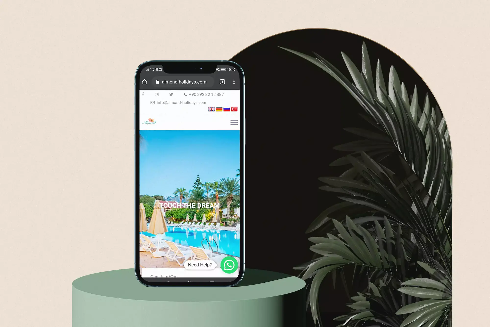 Mobile view of the Almond Holidays site