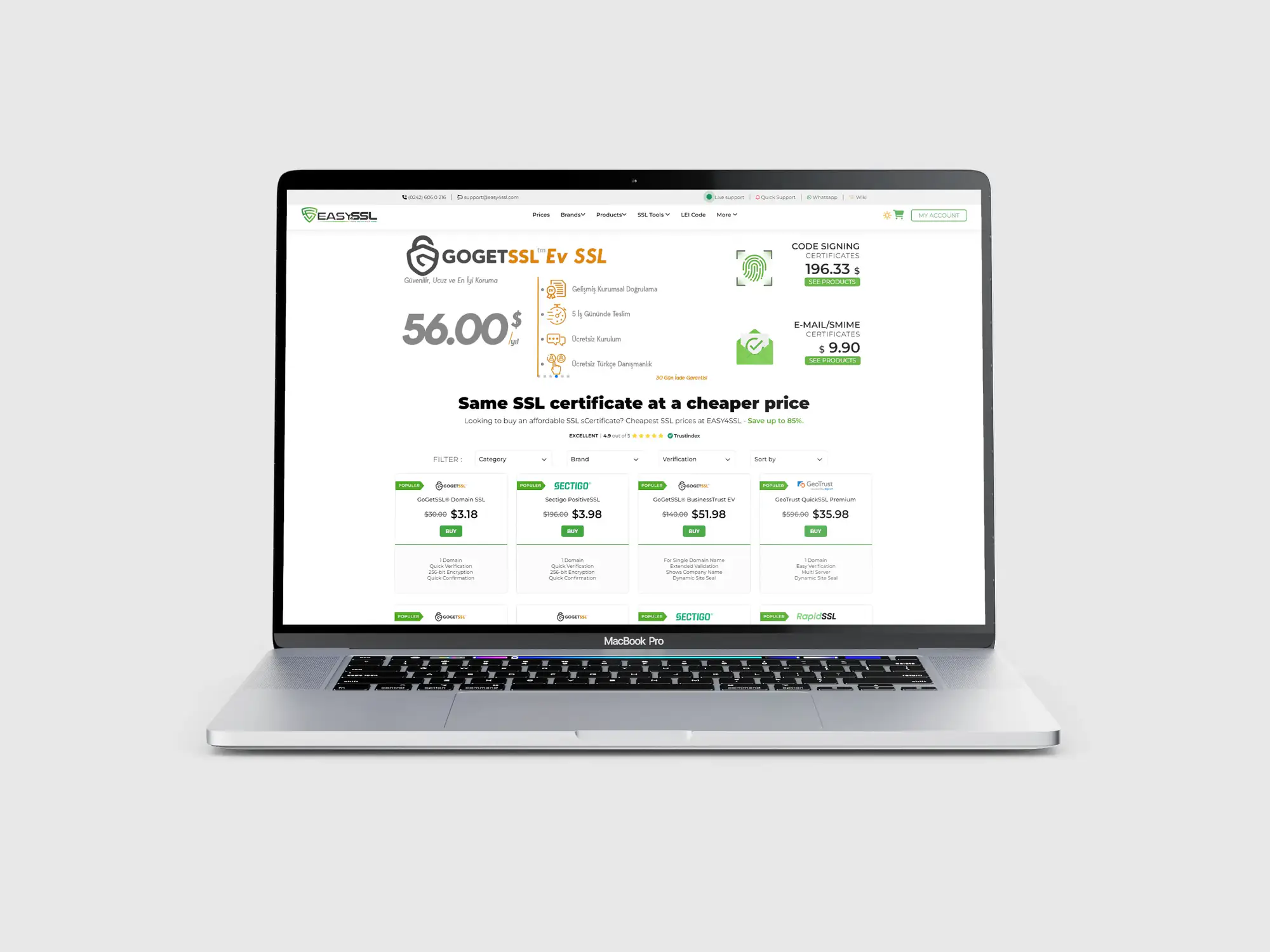 The Easy4SSL site on a laptop