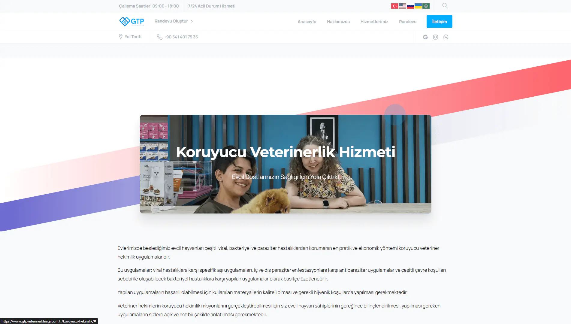 GTP Veterinary Clinic service page: Koruyucu Veterinerlik Hizmeti (preventive veterinary care)