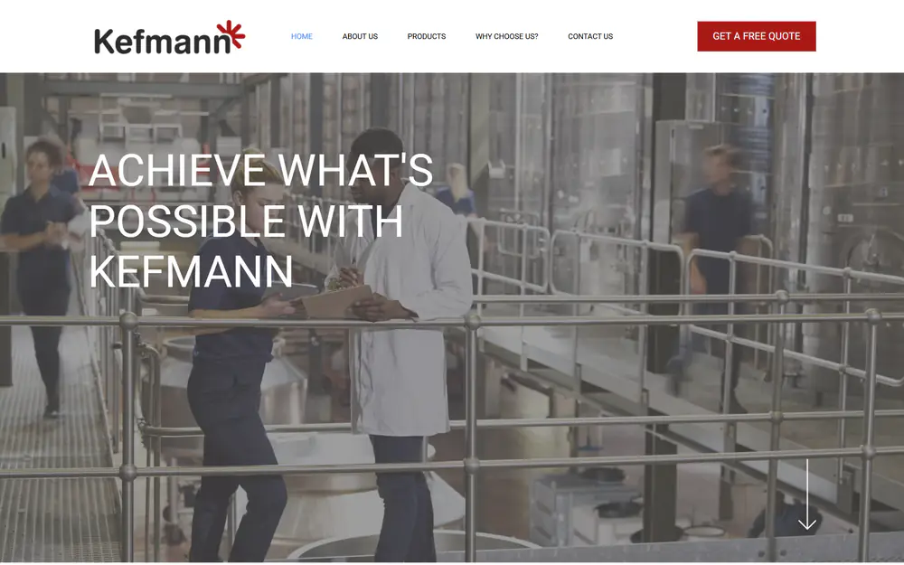 Kefmann ana sayfası: Achieve what’s possible with Kefmann başlığı ve teklif butonu