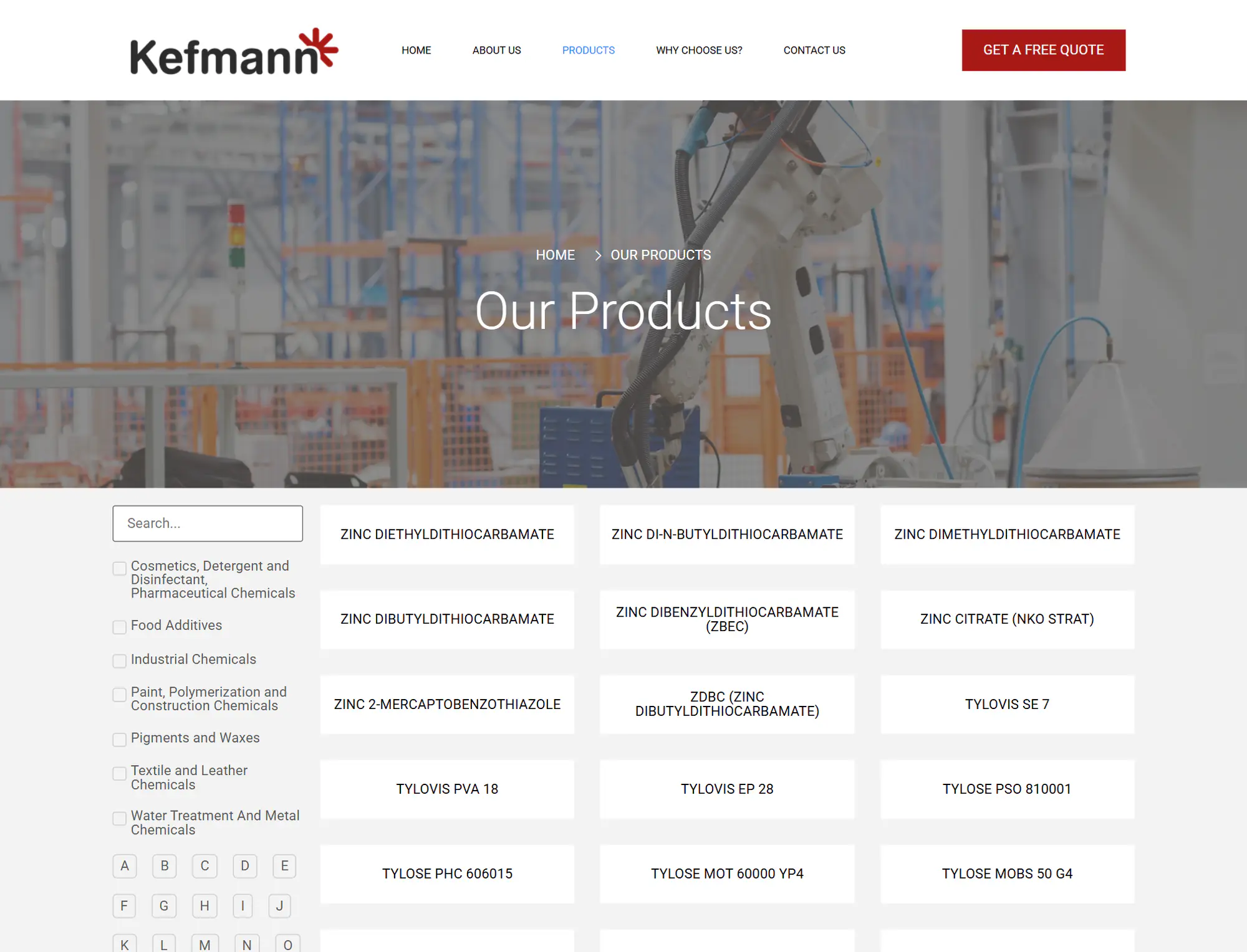 Kefmann product catalogue: seven categories, search and products from A to Z