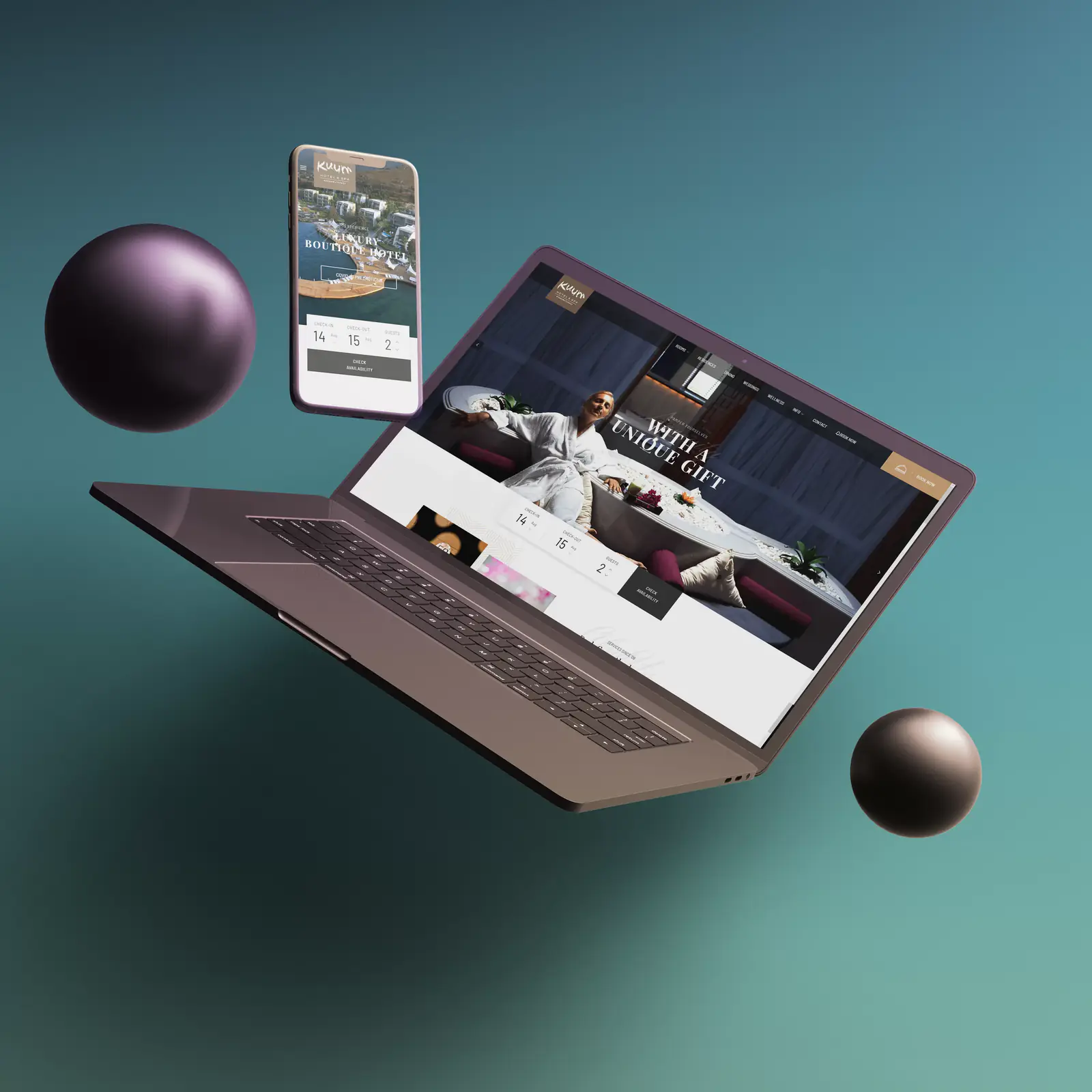 Kuum Hotel website on a laptop and a phone
