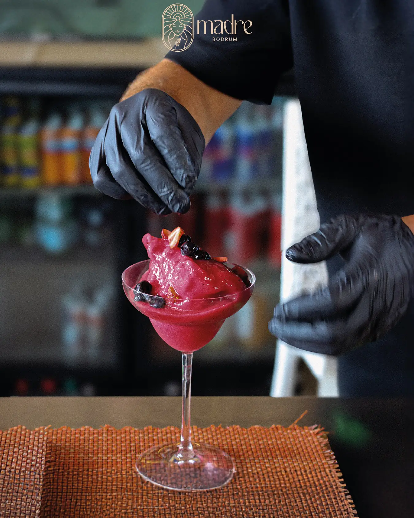 Madre Bodrum: a frozen cocktail prepared by the bartender