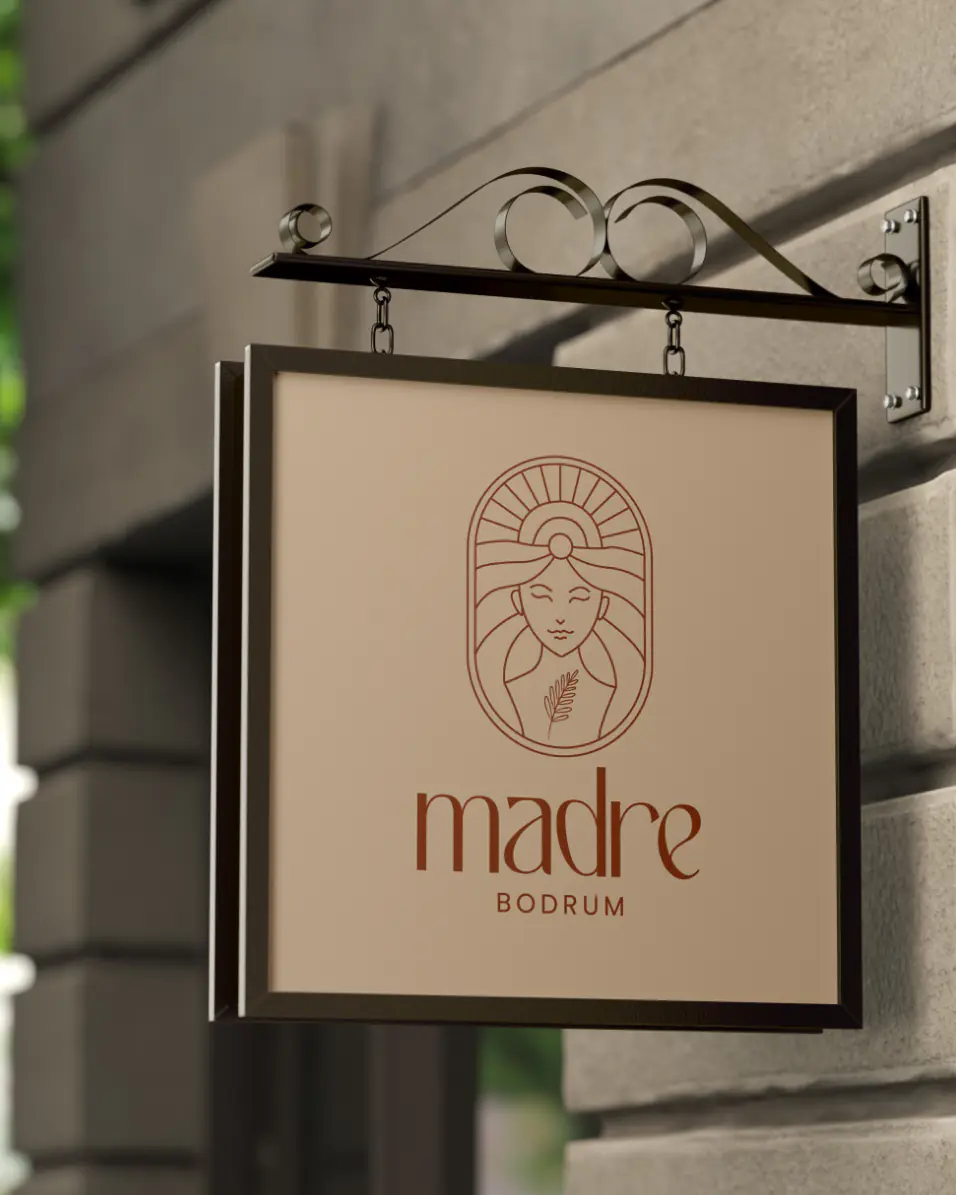 Madre Bodrum logo on a wall sign