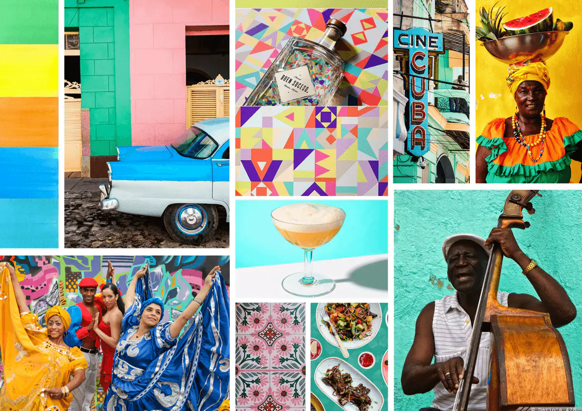 Revolución de Cuba design moodboard: Havana colours, patterns, cocktails and music