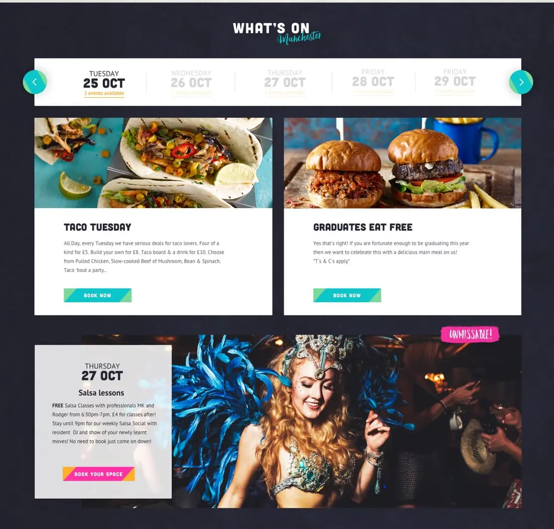 Revolución de Cuba What’s On section: events by day