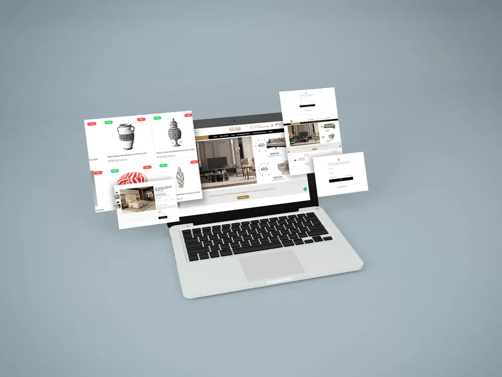 Woiss Home e-commerce site on a laptop and a tablet